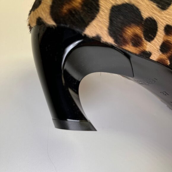 Alexander McQueen Leopard Calf Hair Mules Size 37 Open Square Toe Slip-On - Picture 14 of 16